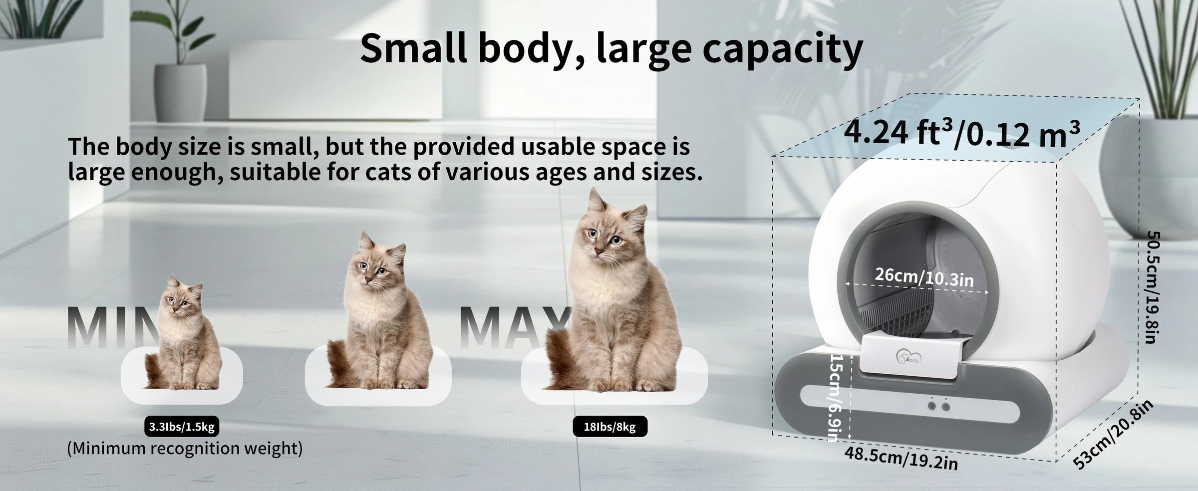 Automatic Litter Box 65L, Self-Cleaning Enclosed Drum with App Control & Low Entry