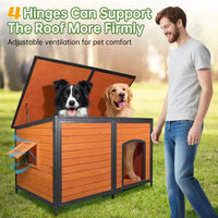 Insulated Outdoor Dog House 59", Wood with Anti-Chew Iron Frame, Foam Insulation, Openable Roof & Elevated Base