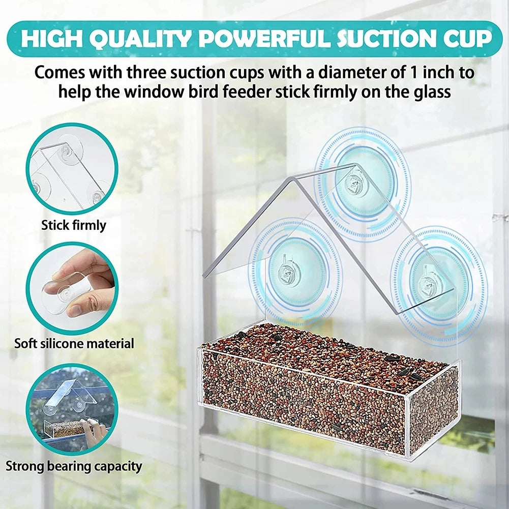 Bird Feeder for Windows 5.9", Clear Acrylic House with 3 Strong Suction Cups