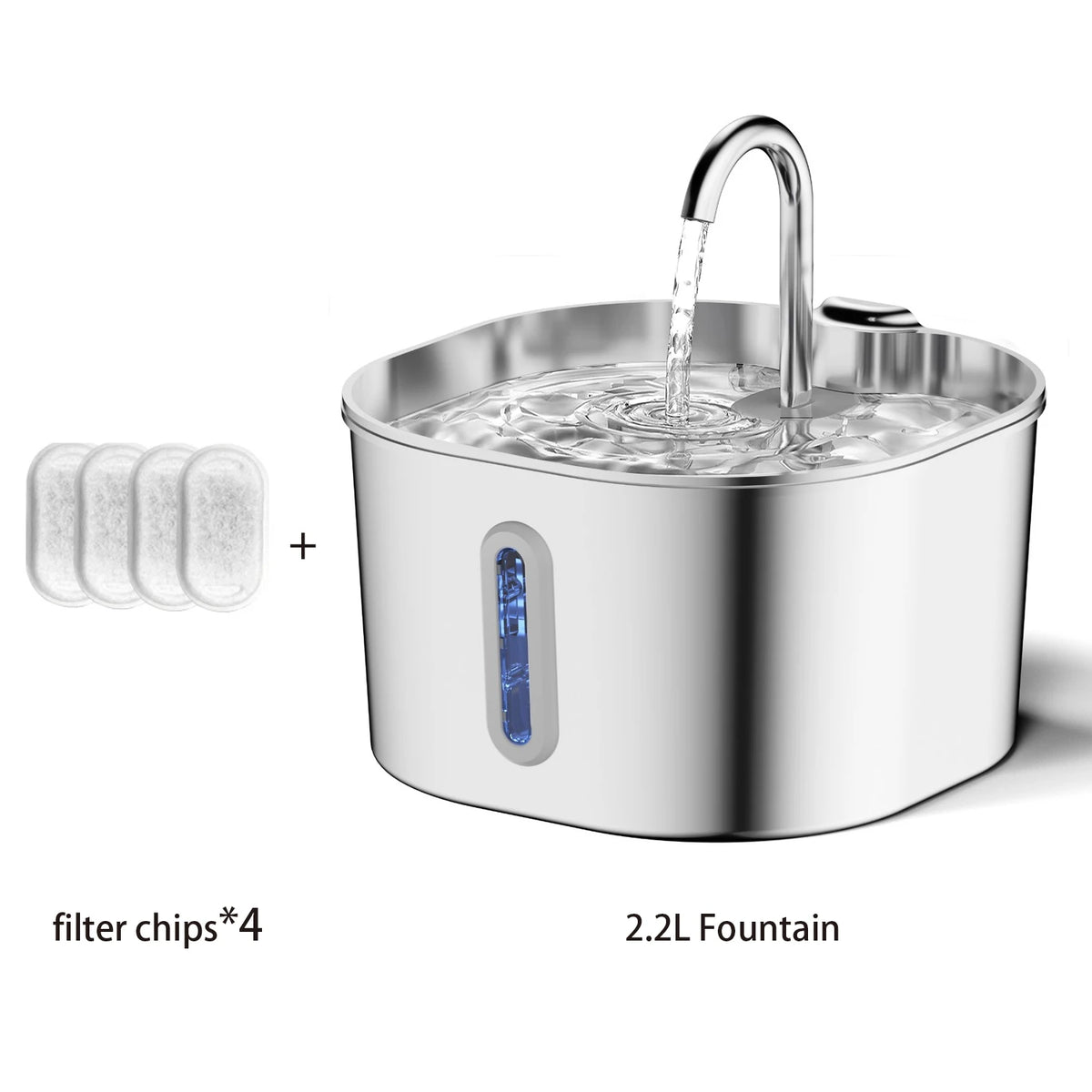 Cat Water Fountain 2.2L, Stainless Steel with Motion Sensor, 30dB Quiet Pump & Water Level Window