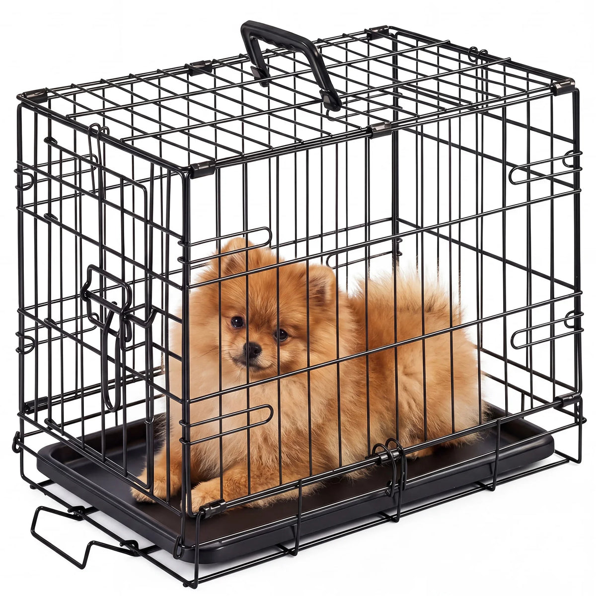 Folding Dog Crate 18", Metal Wire with Slide-Bolt Latch, Removable Tray & Carry Handle