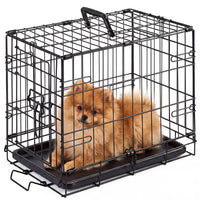Folding Dog Crate 18", Metal Wire with Slide-Bolt Latch, Removable Tray & Carry Handle