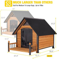 Heated Outdoor Dog House 50", Wood with Metal Frame, Adjustable Heating Pad, Insulated Liner & Porch