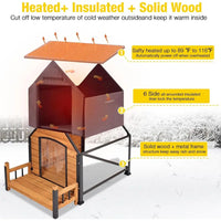 Heated Outdoor Dog House 50", Wood with Metal Frame, Adjustable Heating Pad, Insulated Liner & Porch