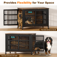 Dog Crate Furniture 41"–46", Heavy-Duty Metal & Wood with Double Doors, 6 Slide Locks & Locking Casters