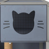 Cat House on Wheels 51", Solid Pine Villa with Condo, Sisal Posts & Litter Area