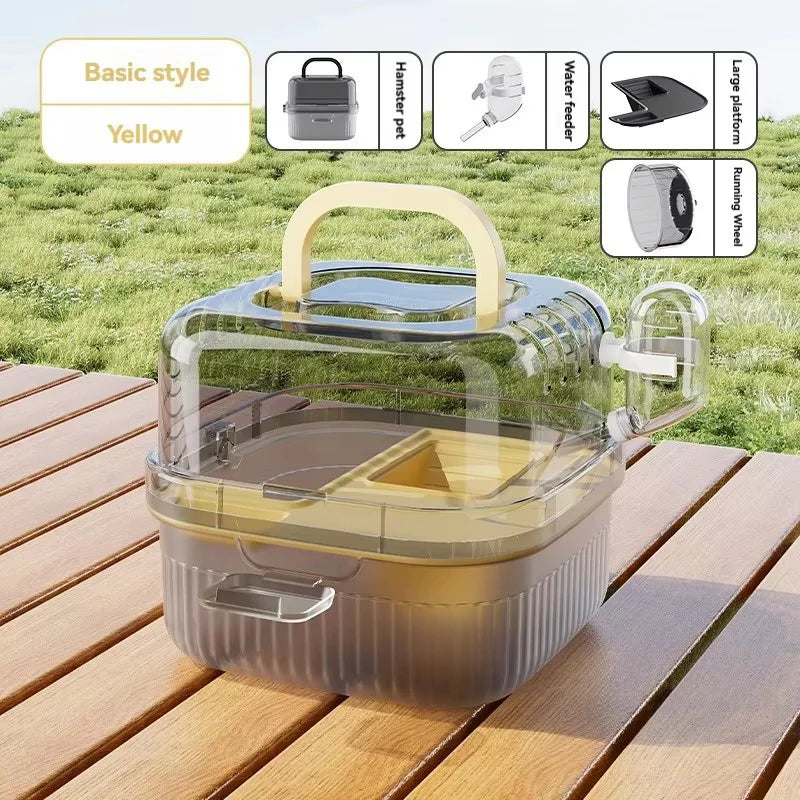 Portable Hamster Travel Carrier 8", Lightweight Breathable Carry Box with Handle & Water Bottle