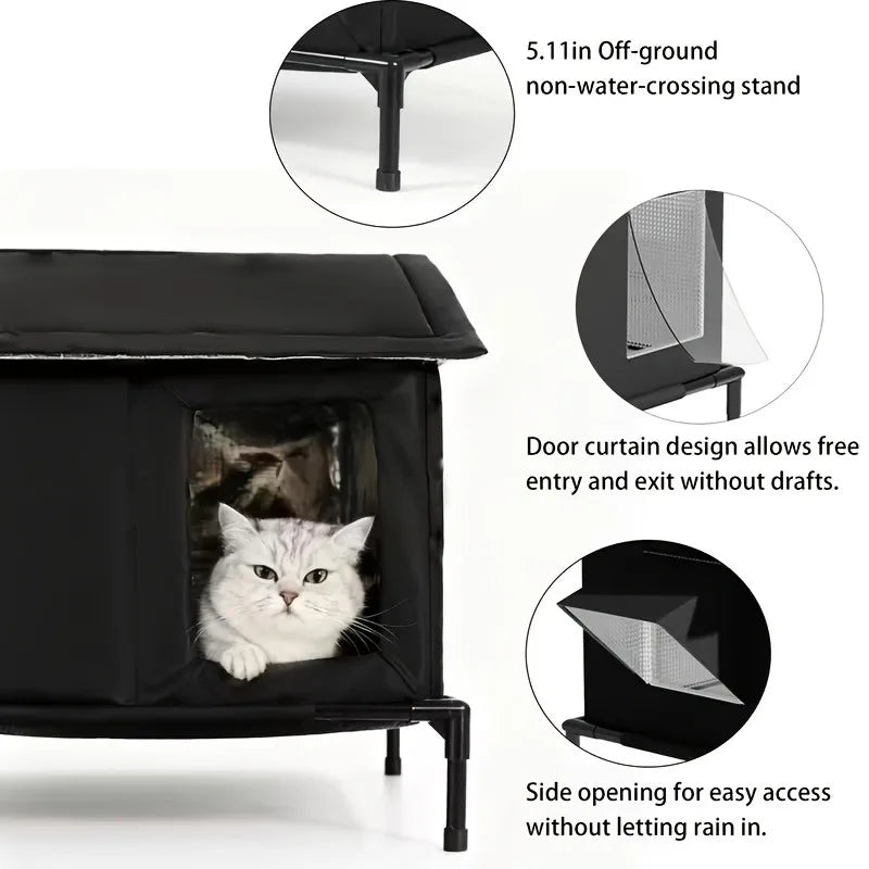 Insulated Cat House 22", Waterproof Oxford Tent with Thermal Lining & Elevated Stand