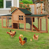 2-Story Rabbit Hutch 82.7", Outdoor Wood Cage with Double Side Runs, Pull-Out Tray, Ramps & Waterproof Roof