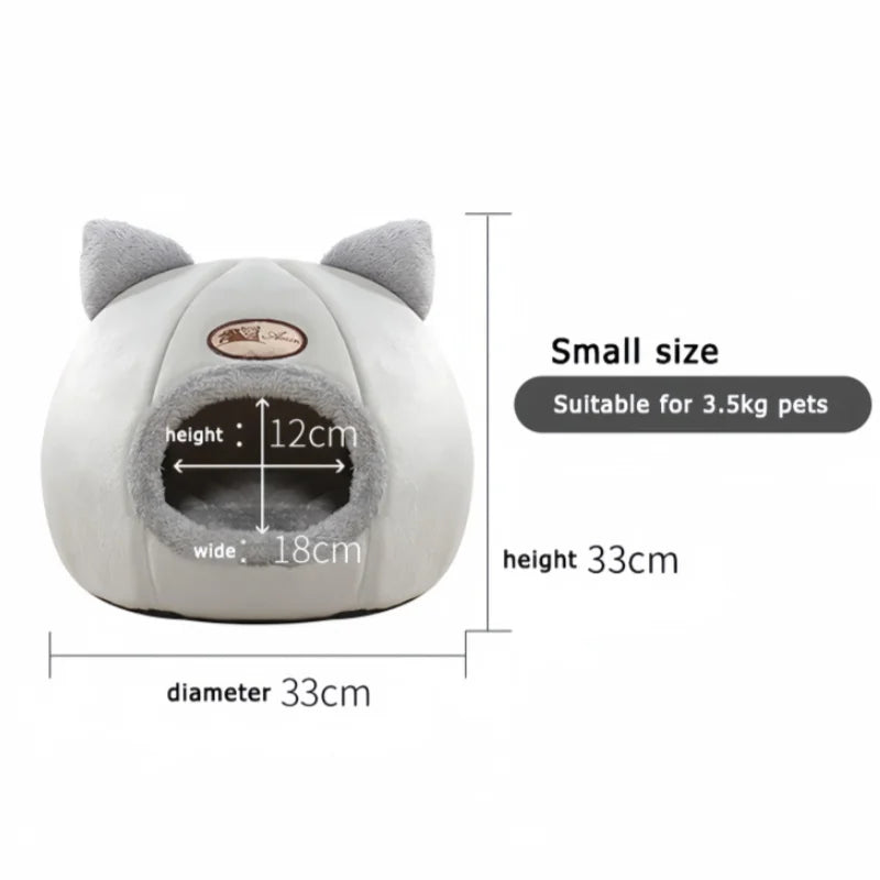 Cat House Cave Bed 13"–16", Cozy Enclosed Design with Removable Plush Cushion