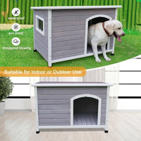 Outdoor Dog House 44", Wood with Openable Roof, Removable Window, PVC Door Curtain & Raised Floor