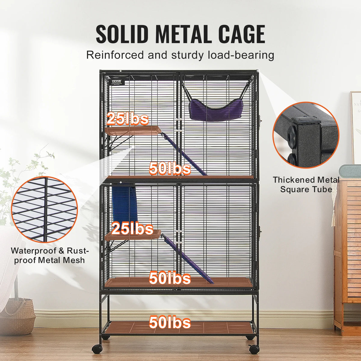 Rolling Small Animal Cage, Multi-Level Metal Critter Cage with Platforms, Ramps, Pull-Out Tray & Lockable Casters — 5 Sizes
