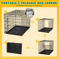 Dog Crate 36"–48", Folding Metal Wire with Double Doors, Divider Panel & Leak-Proof Tray