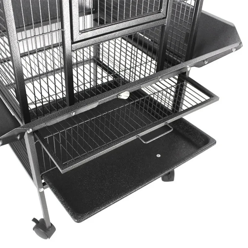 Play-Top Bird Cage 61" for Parrots, with Perch, Ladder, Stainless Feeder Cups, Anti-Splash Skirt & Rolling Stand