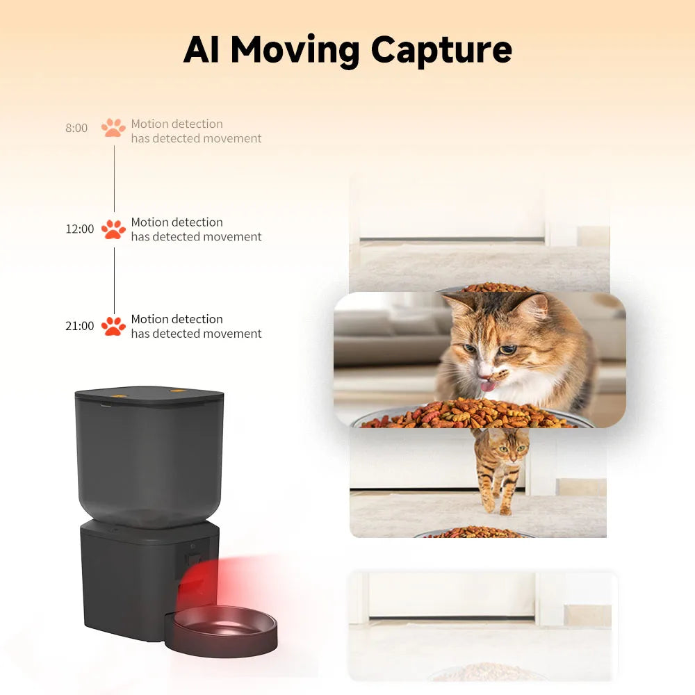 Automatic Cat Feeder 8L with 1080P Camera, Night Vision, Motion Alerts & Dual Bowl Option