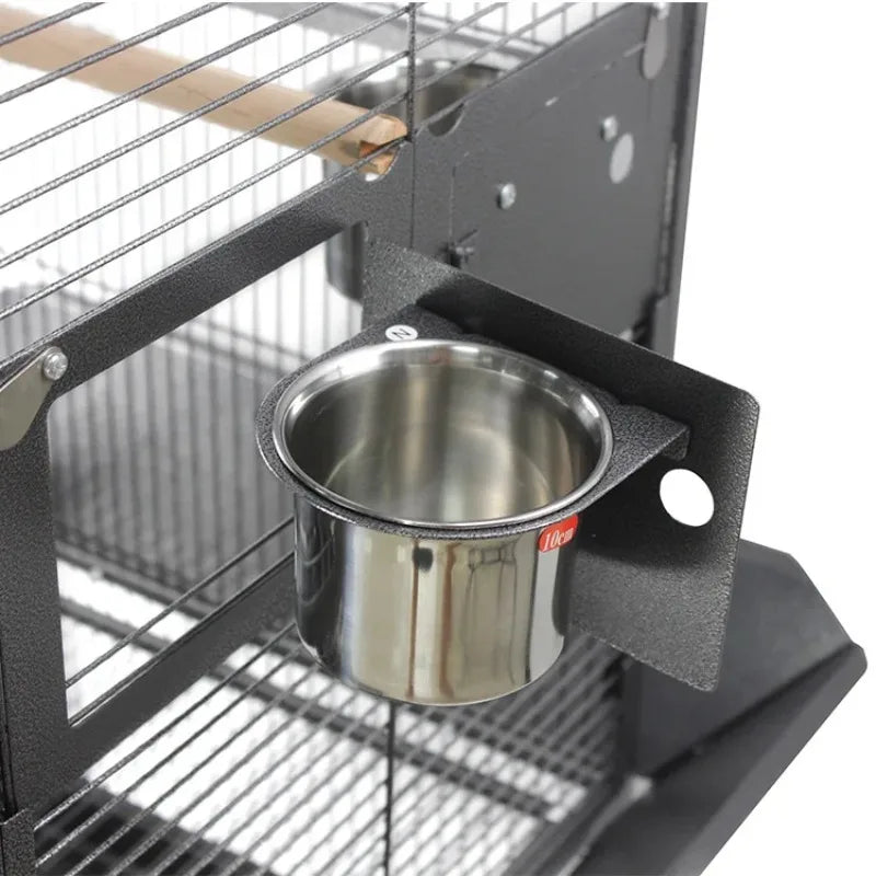 Play-Top Bird Cage 61" for Parrots, with Perch, Ladder, Stainless Feeder Cups, Anti-Splash Skirt & Rolling Stand