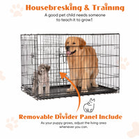 Dog Crate 36"–48", Folding Metal Wire with Double Doors, Divider Panel & Leak-Proof Tray