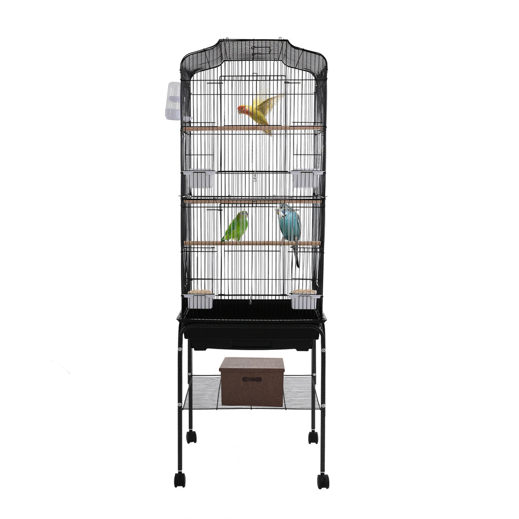 Bird Cage 54", Slim Steel Flight Cage for Cockatiels & Small Parrots with Lockable Door, Rolling Stand & Storage Shelf