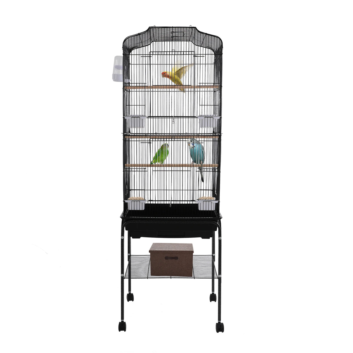Bird Cage 54", Slim Steel Flight Cage for Cockatiels & Small Parrots with Lockable Door, Rolling Stand & Storage Shelf