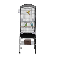 Bird Cage 54", Slim Steel Flight Cage for Cockatiels & Small Parrots with Lockable Door, Rolling Stand & Storage Shelf