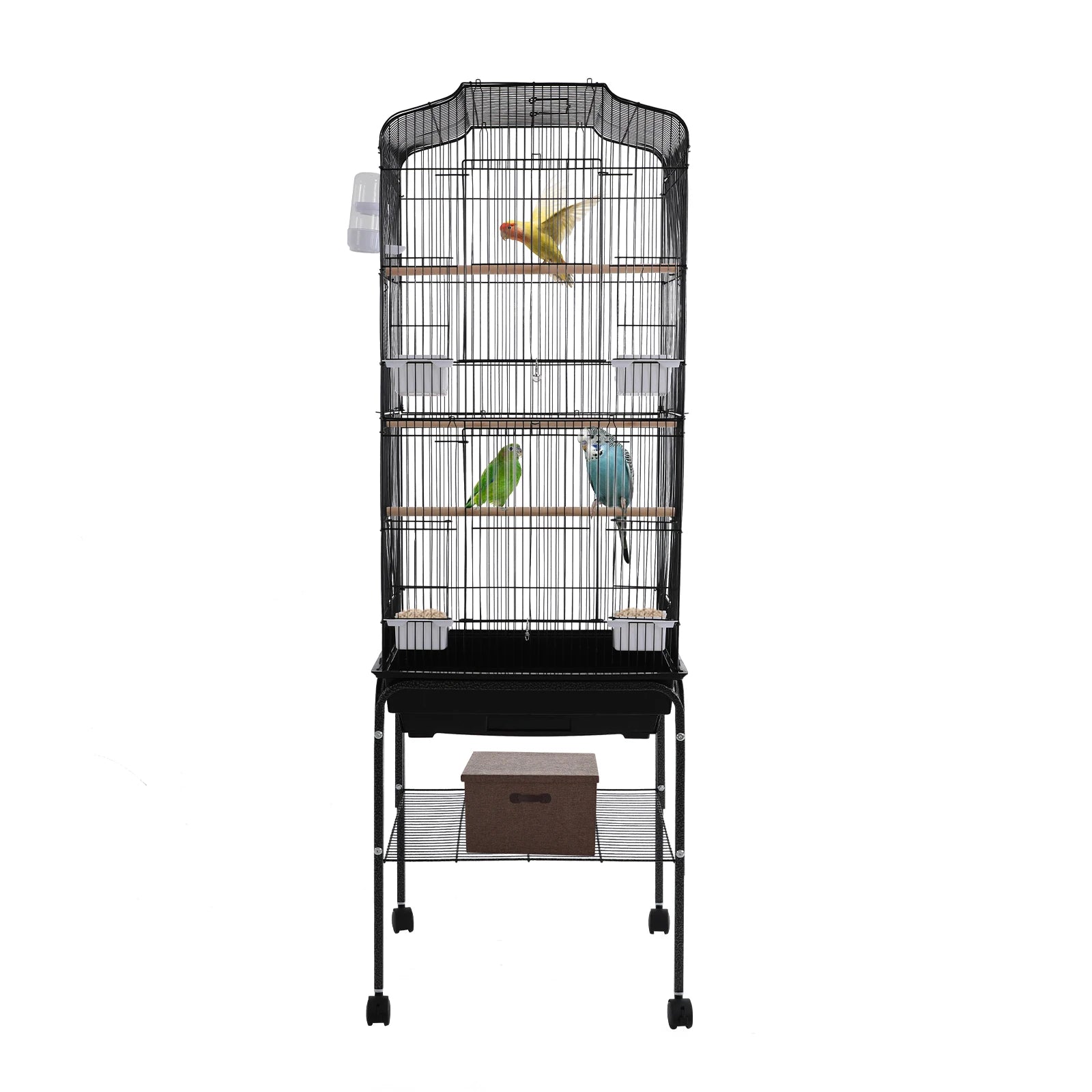Bird Cage 54", Slim Steel Flight Cage for Cockatiels & Small Parrots with Lockable Door, Rolling Stand & Storage Shelf