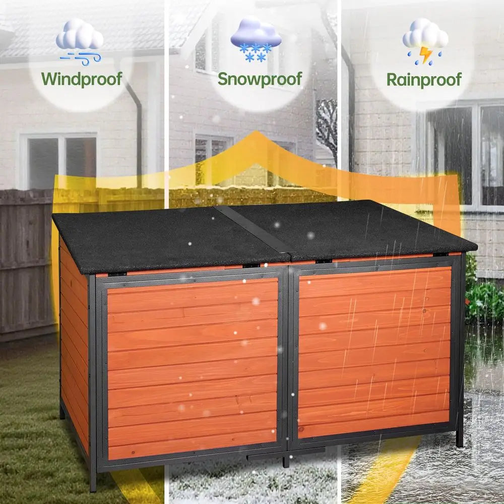 Insulated Outdoor Dog House 59", Wood with Anti-Chew Iron Frame, Foam Insulation, Openable Roof & Elevated Base