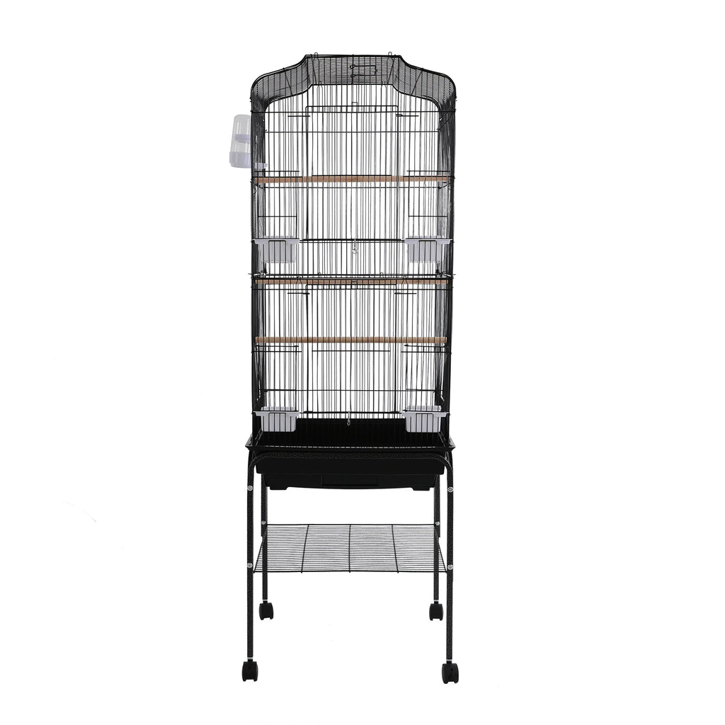 Bird Cage 54", Slim Steel Flight Cage for Cockatiels & Small Parrots with Lockable Door, Rolling Stand & Storage Shelf