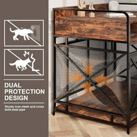 Dog Crate  48", Heavy-Duty Wood & Steel with Chew-Proof Mesh, Storage Compartments & Double Doors