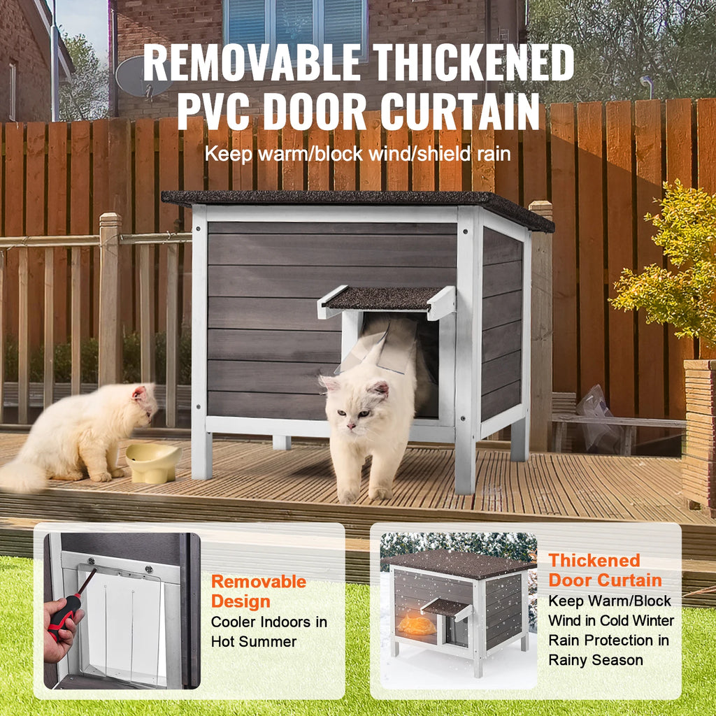 Insulated Cat House 24", Cedar with Foam Insulation, Sloped Roof & Door Curtain