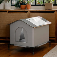 Cat House Outdoor 13"–16.5", Waterproof Elevated Shelter with Reversible Mat