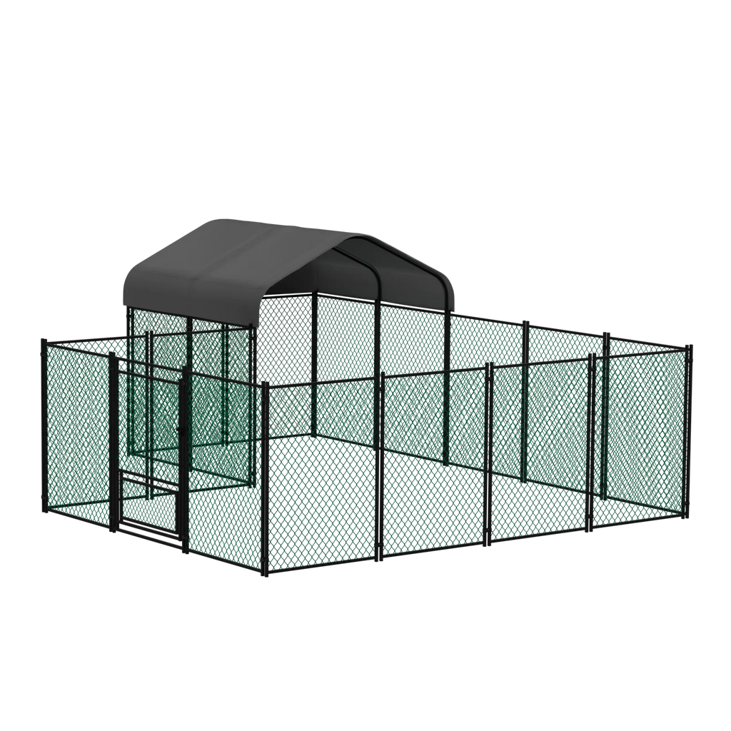 Walk-In Chicken Coop Run 12.9 × 10.2 ft, Galvanized Steel Pen with Waterproof Cover, Lockable Door & Ground Stakes