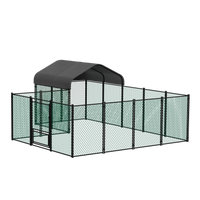 Walk-In Chicken Coop Run 12.9 × 10.2 ft, Galvanized Steel Pen with Waterproof Cover, Lockable Door & Ground Stakes