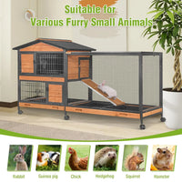 Rabbit Hutch 2-Story, Chew-Proof Wood with Metal Frame, 6 Locking Casters & 3 Pull-Out Trays