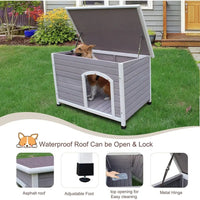 Outdoor Dog House 44", Wood with Openable Roof, Removable Window, PVC Door Curtain & Raised Floor