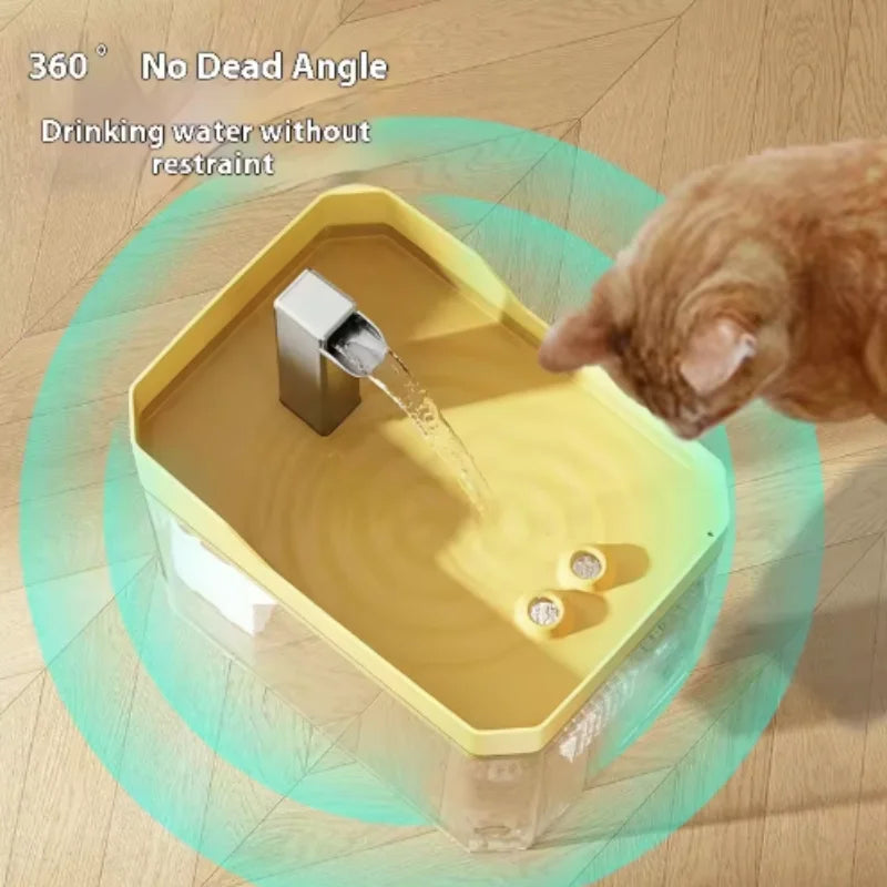 Cat Water Fountain 1.5L, Transparent Tank with Raised Faucet Spout, Filter & Anti-Dry-Burn Pump