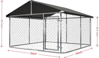 Outdoor Dog Kennel 6.5×6.5 ft, Galvanized Chain-Link with Waterproof Canopy Roof, Ground Stakes & Secure Lock