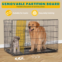 Dog Crate 36"–48", Folding Metal Wire with Double Doors, Divider Panel & Leak-Proof Tray