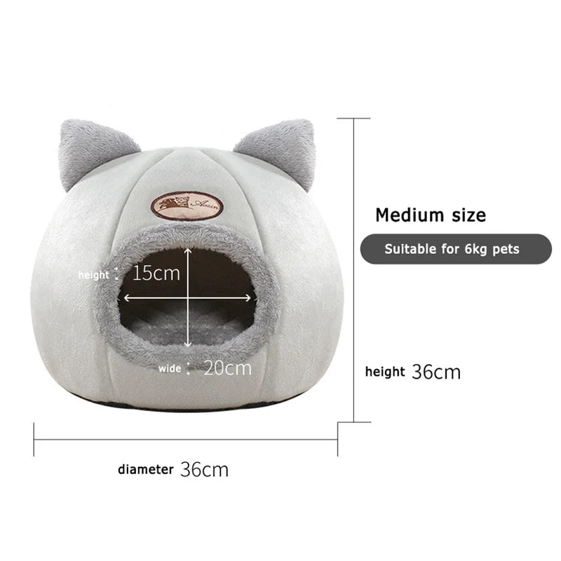 Cat House Cave Bed 13"–16", Cozy Enclosed Design with Removable Plush Cushion