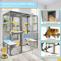 Catio Walk-In 67.7", Fir Wood with 5 Platforms, 2 Napping Houses & Window Access
