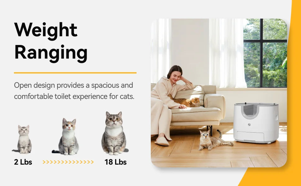 Automatic Litter Box 11L, Self-Cleaning Open-Top with Safety Sensors & Quiet 40dB Motor