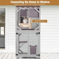Catio Tower on Wheels 62.8", 4-Tier with Condo, Hammock & Window Access