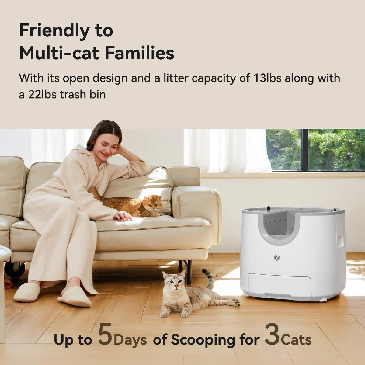Automatic Litter Box 11L, Self-Cleaning Open-Top with Safety Sensors & Quiet 40dB Motor