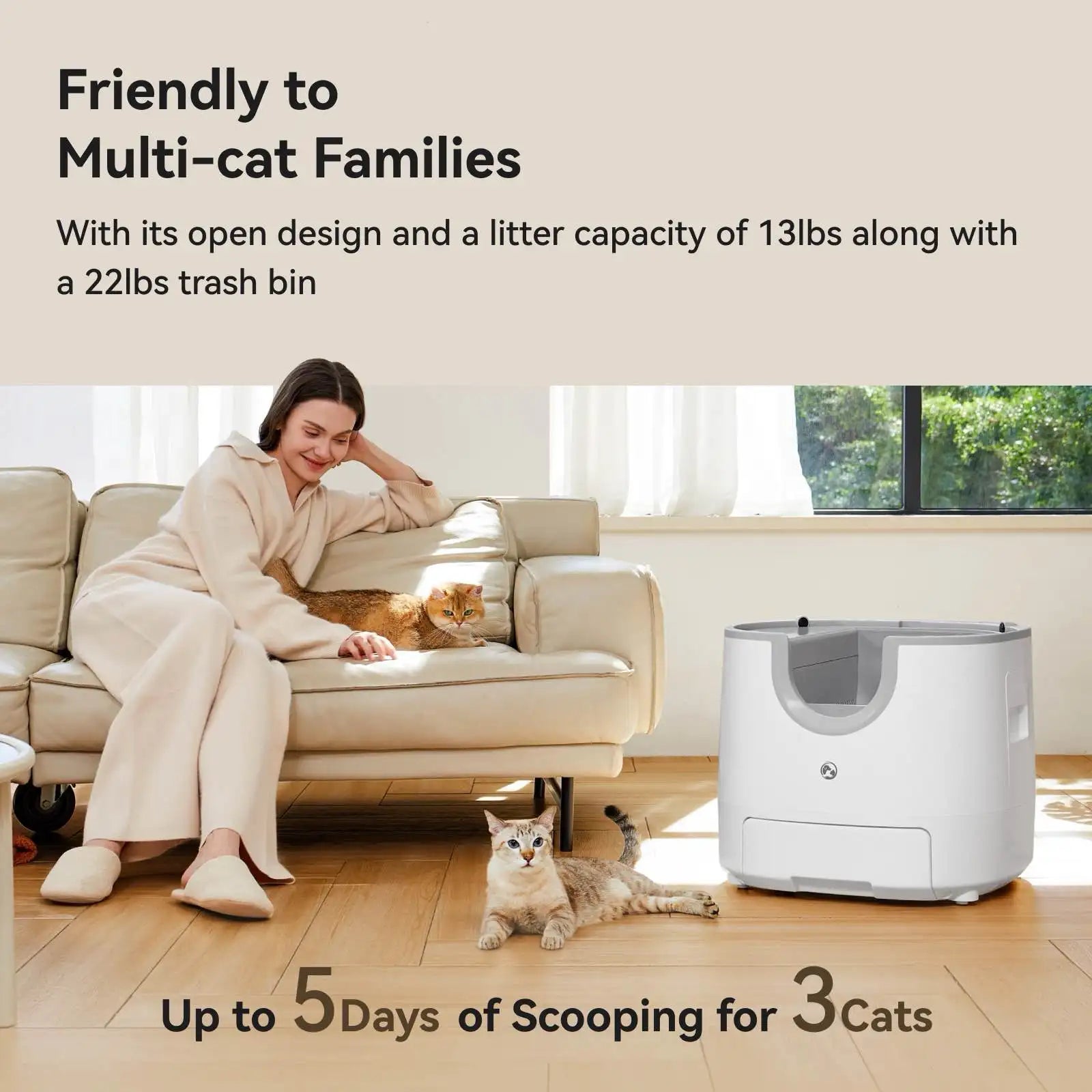 Automatic Litter Box 11L, Self-Cleaning Open-Top with Safety Sensors & Quiet 40dB Motor