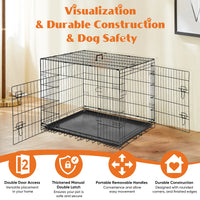 Dog Crate 36"–48", Folding Metal Wire with Double Doors, Divider Panel & Leak-Proof Tray