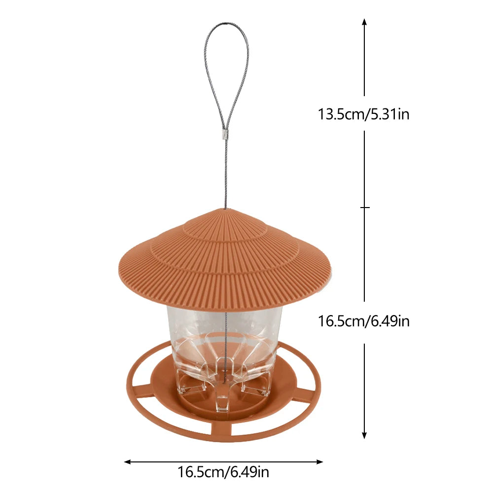 Bird Feeder 6.5", Hanging Seed Dispenser with Weatherproof Roof, Clear Reservoir & Wide Perch Ring