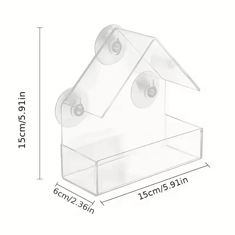 Bird Feeder for Windows 5.9", Clear Acrylic House with 3 Strong Suction Cups