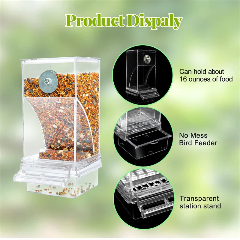 Bird Feeder for Cages 7.3", No-Mess Acrylic Seed Hopper with Husk Tray
