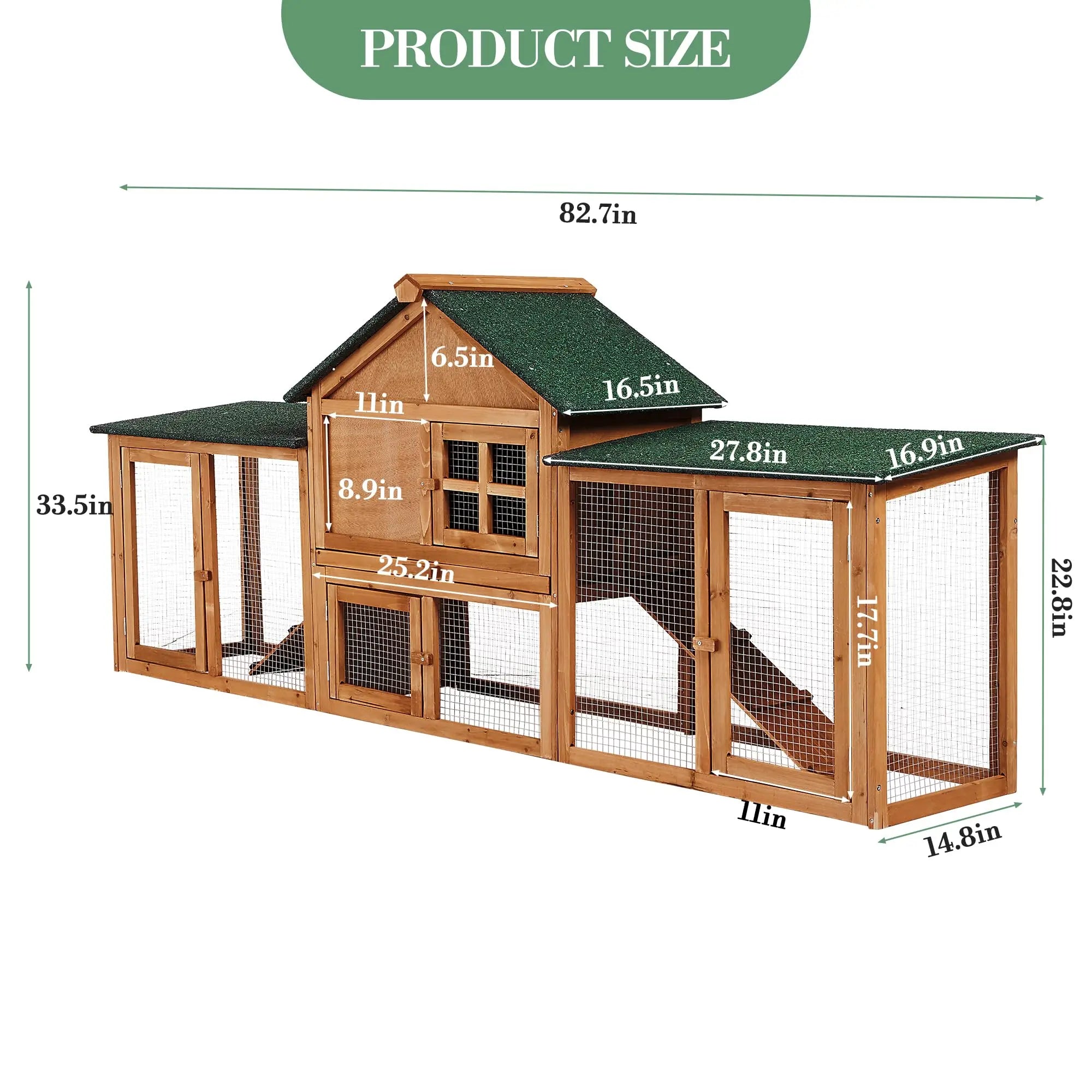 2-Story Rabbit Hutch 82.7", Outdoor Wood Cage with Double Side Runs, Pull-Out Tray, Ramps & Waterproof Roof