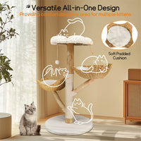 Cat Tree 44", Solid Wood with Natural Baskets, Sisal Post & Dangling Ball
