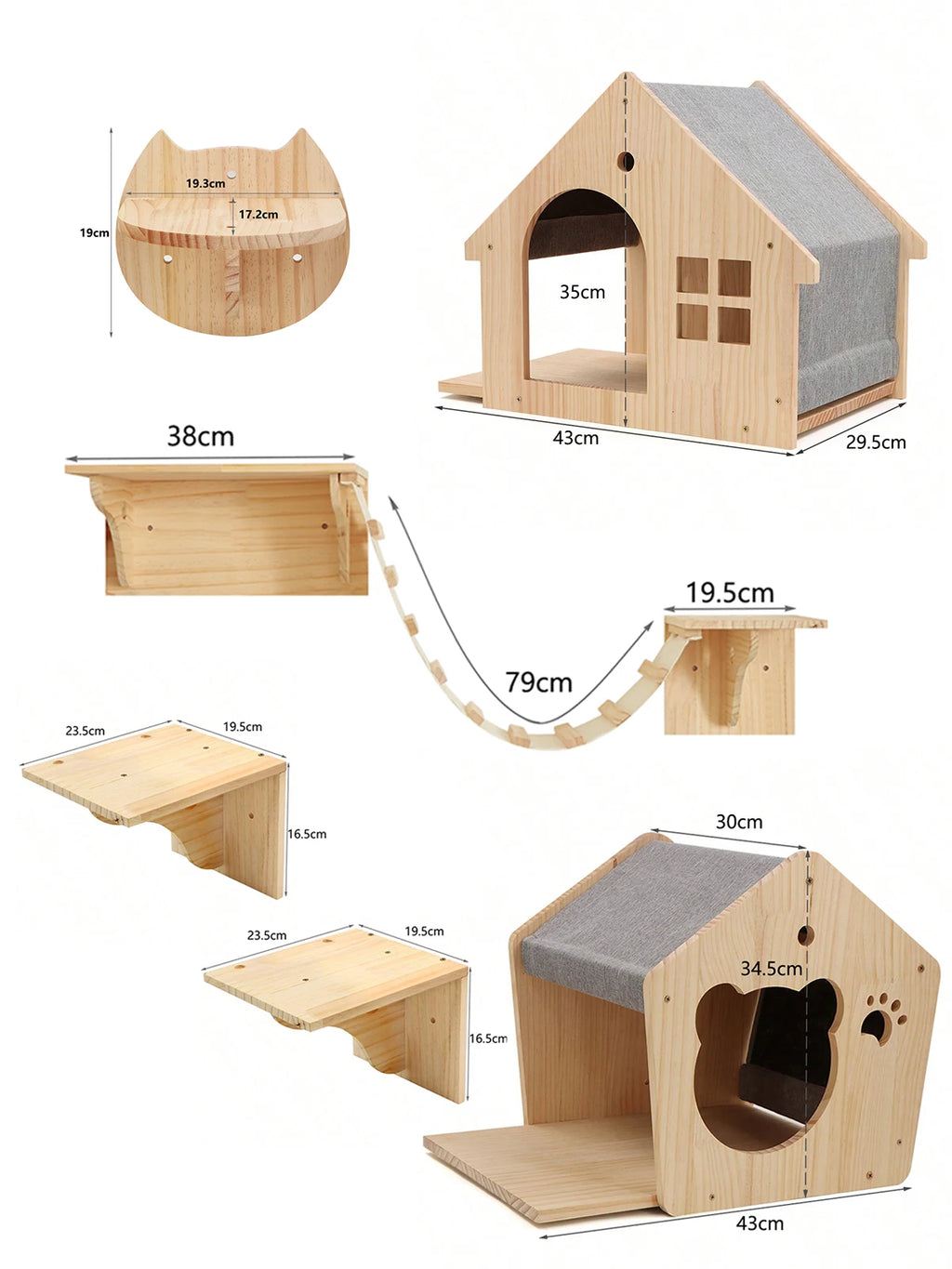 Cat Wall Shelves Climbing System, House & Bridge Set for Indoor Cats